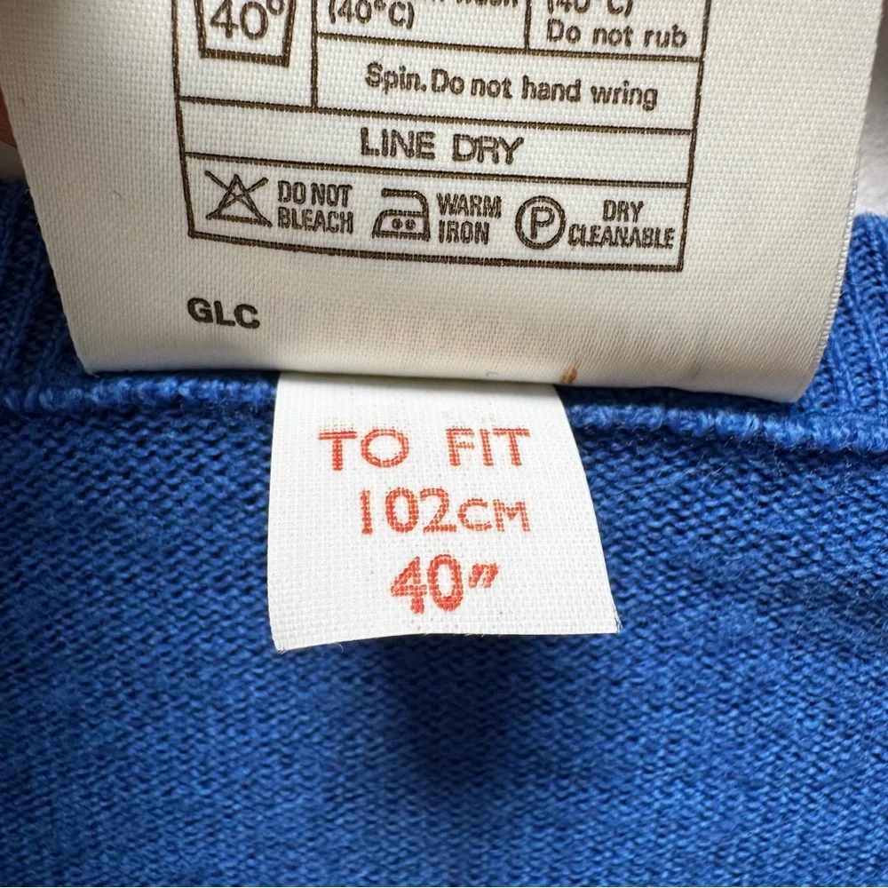Pure New Wool Lambswool Sweater Men's Sz M Blue Edinburgh Woollen Mill V-Neck